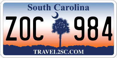 SC license plate ZOC984