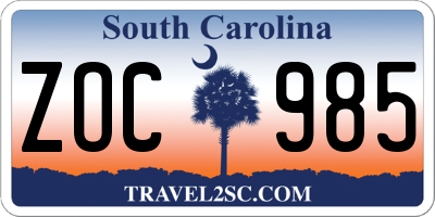 SC license plate ZOC985