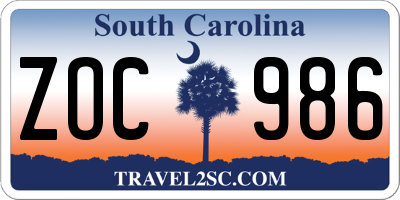 SC license plate ZOC986