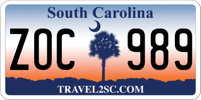 SC license plate ZOC989