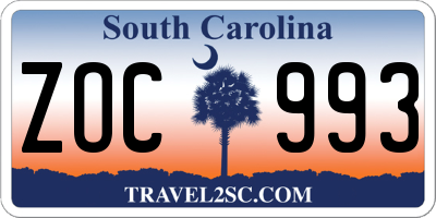 SC license plate ZOC993
