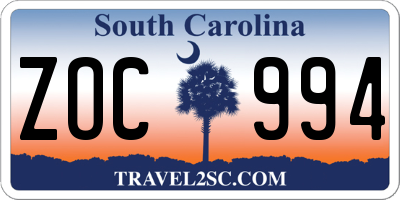 SC license plate ZOC994