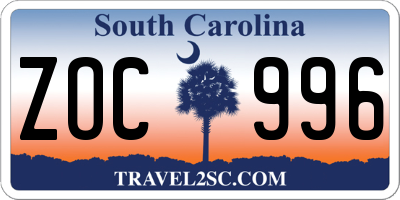 SC license plate ZOC996