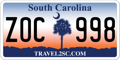 SC license plate ZOC998