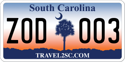 SC license plate ZOD003