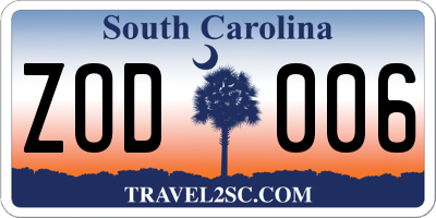 SC license plate ZOD006