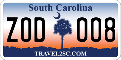 SC license plate ZOD008