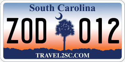 SC license plate ZOD012