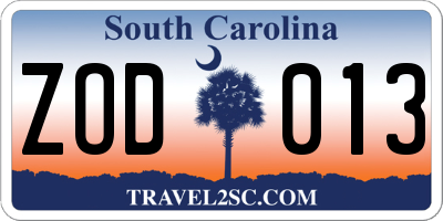 SC license plate ZOD013