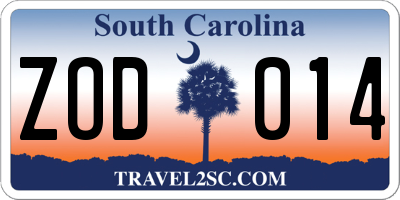 SC license plate ZOD014