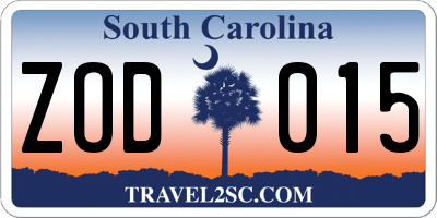SC license plate ZOD015