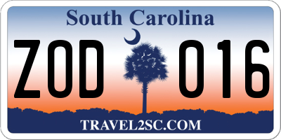 SC license plate ZOD016