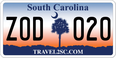 SC license plate ZOD020