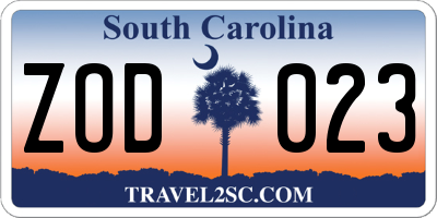 SC license plate ZOD023