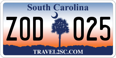 SC license plate ZOD025