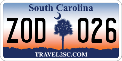 SC license plate ZOD026