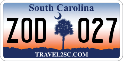 SC license plate ZOD027