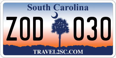 SC license plate ZOD030