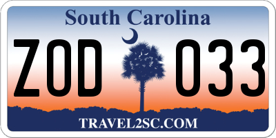 SC license plate ZOD033