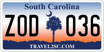 SC license plate ZOD036