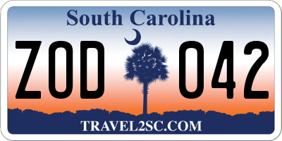 SC license plate ZOD042
