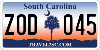 SC license plate ZOD045