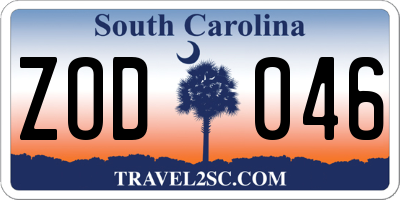 SC license plate ZOD046