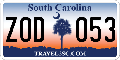 SC license plate ZOD053