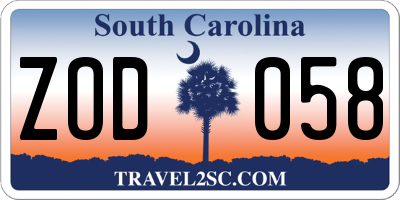 SC license plate ZOD058