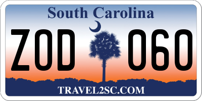 SC license plate ZOD060