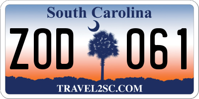 SC license plate ZOD061