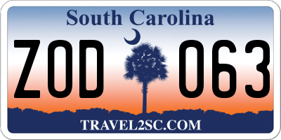 SC license plate ZOD063