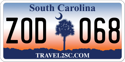 SC license plate ZOD068