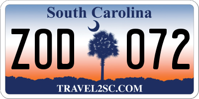 SC license plate ZOD072