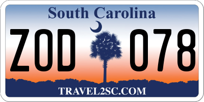 SC license plate ZOD078