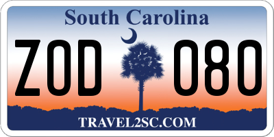 SC license plate ZOD080