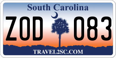 SC license plate ZOD083