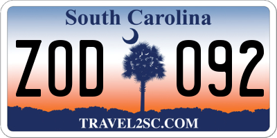 SC license plate ZOD092