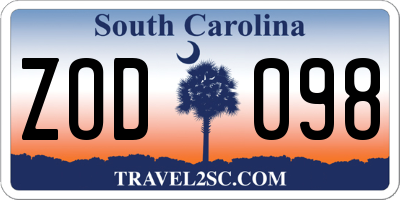 SC license plate ZOD098