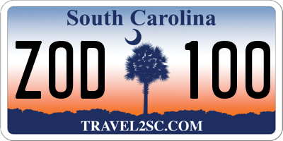 SC license plate ZOD100