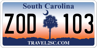 SC license plate ZOD103