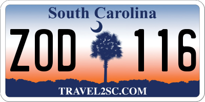 SC license plate ZOD116