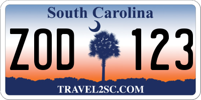 SC license plate ZOD123