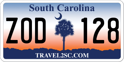 SC license plate ZOD128