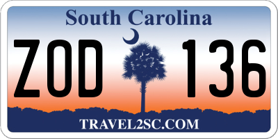 SC license plate ZOD136