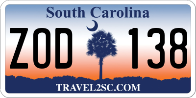 SC license plate ZOD138