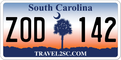 SC license plate ZOD142