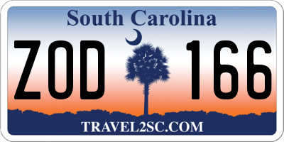 SC license plate ZOD166