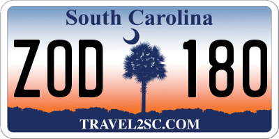 SC license plate ZOD180
