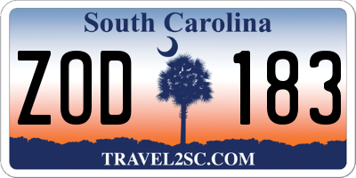 SC license plate ZOD183